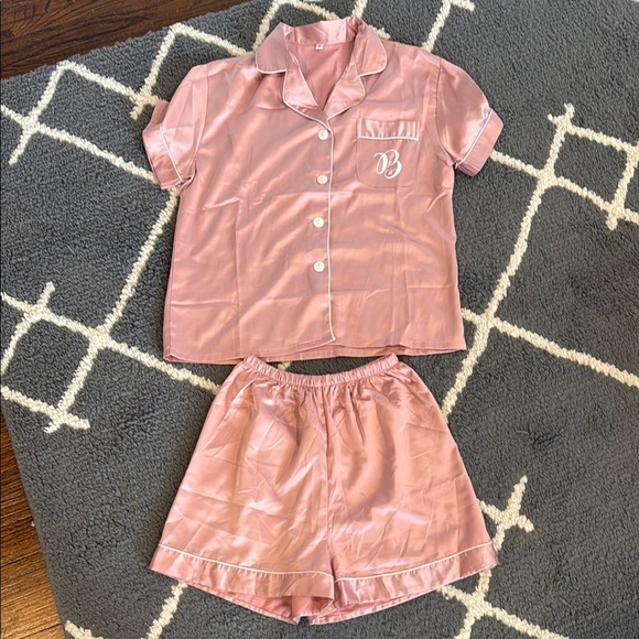 Pink Satin Women's Pajama Set with “B” - Picture 1 of 5